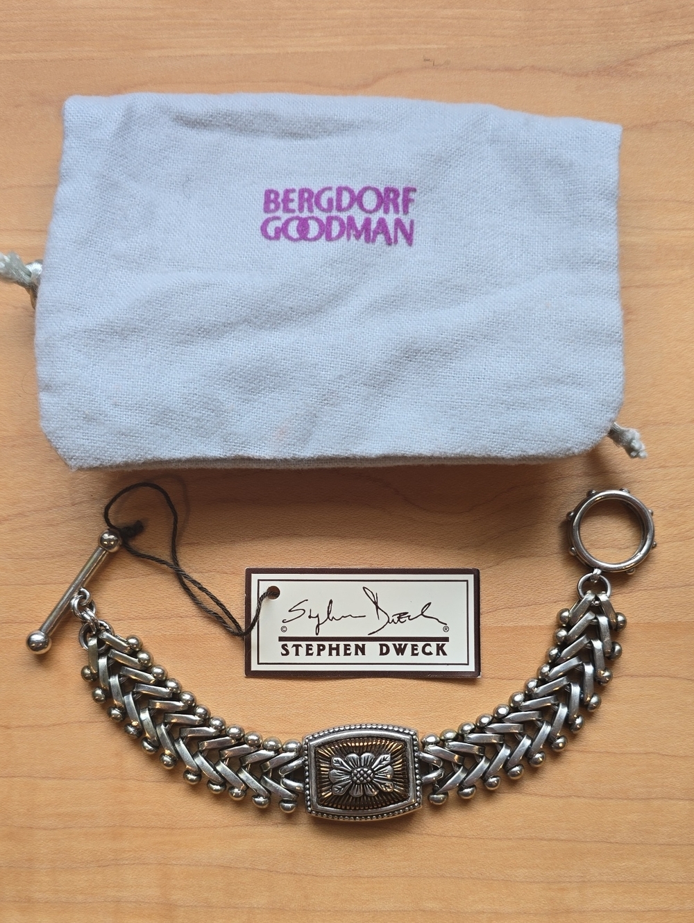 Stephen Dweck Sterling Silver And Bronze Bracelet W A Handmade Sterling Chain.